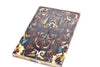 Bookmatched Cosmic Dust resin knife scales with dark blue pearl, turquoise diamond, warm amber, and gold swirls.